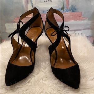 Aquazurra Black Suede Tie Pumps 39.5 9.5